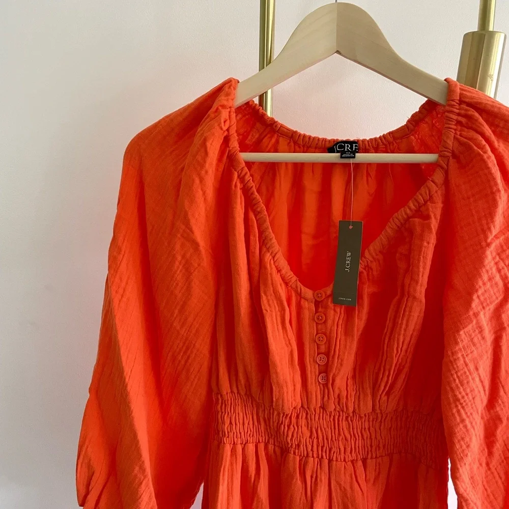 NWT Orange jcrew soft gauze midi dress with sleeves - Picture 4 of 5